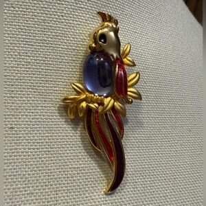Elegant Gold and Red Bird Brooch
